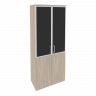O.ST-1.2R white/black Шкаф высокий широкий (2 низких фасада ЛДСП + 2 средних фасада стекло лакобель в раме)